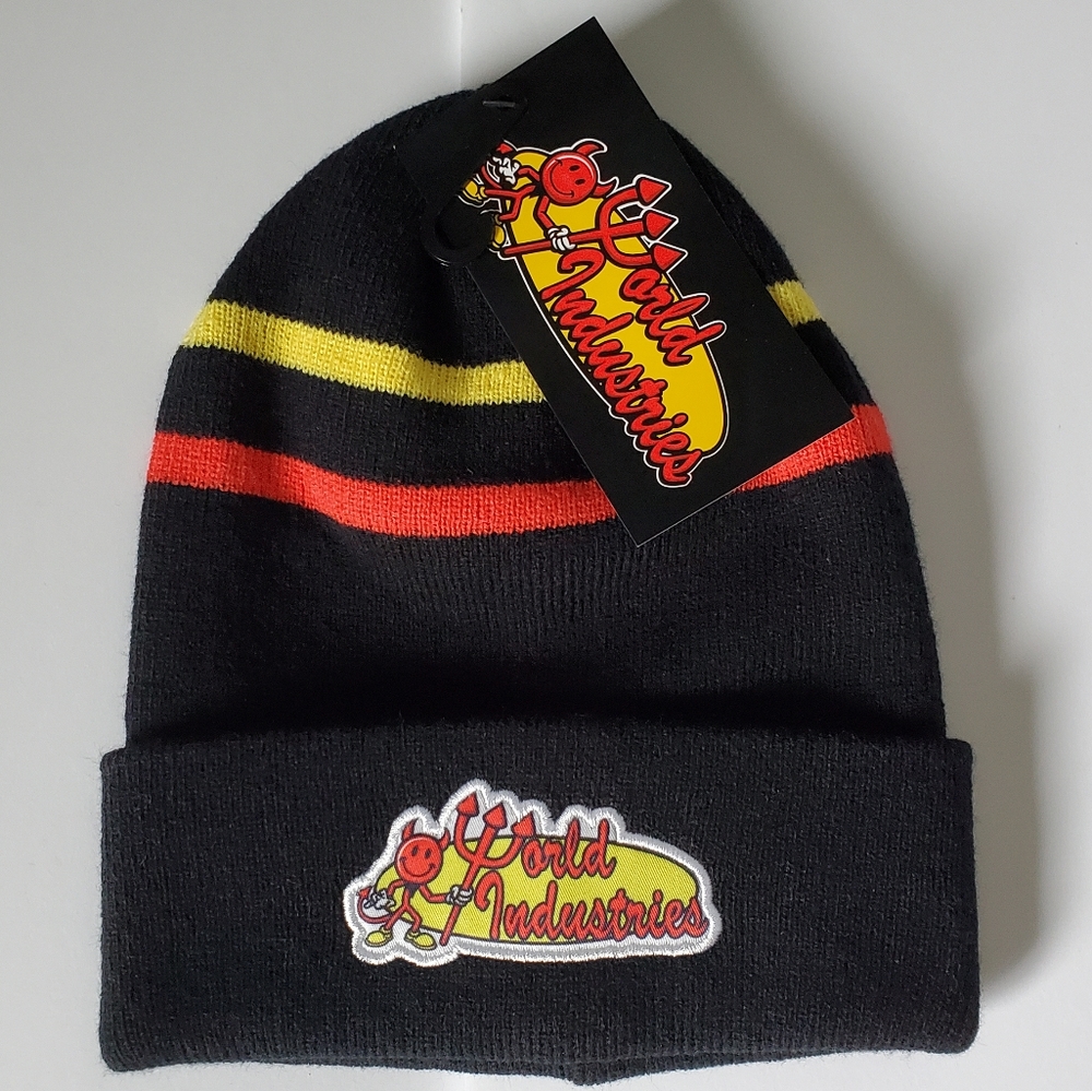 World Industries Skateboard Company. Beanie. NWT. Color: black yellow orange red